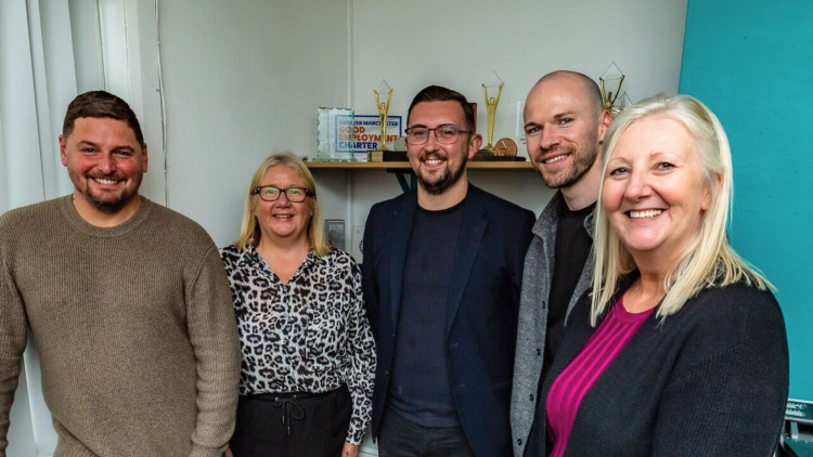 Yvonne Clarke MBE and staff during the visit from Connor Naismith MP for Crewe and Nantwich. (Photo: Pathways CIC)