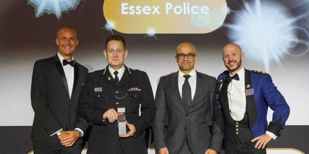 Essex Police representatives, from left, Supt Darren Deex, Chief Constable Ben-Julian Harrington and Ch Supt Waheed Khan with Chief Constable of the City of London Police, Pete O’Doherty., who presented the award.