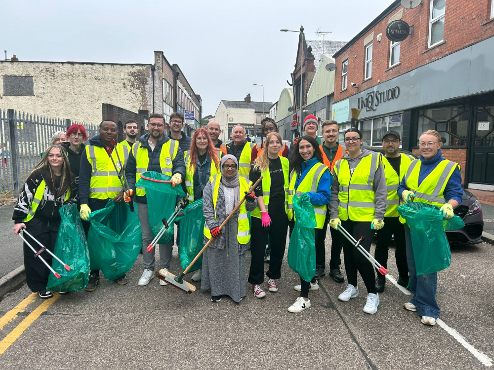 On Sunday 12 October, a number of local businesses came together to organise a community clean-up of Crewe town centre's High Street (Supplied).