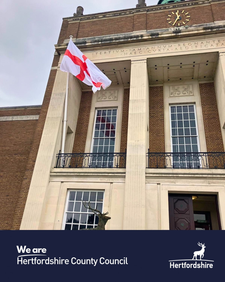 An England flag outside County Council offices earlier this year 