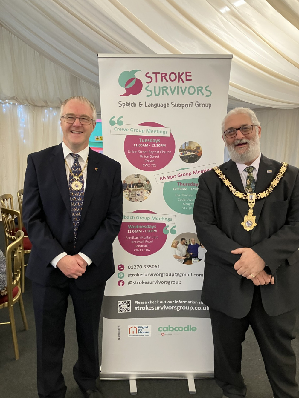 Sandbach deputy mayor, Cllr Corcoran and Mayor, Cllr Arnold attended Friday's event. (Photo: Stroke Survivors Speech & Language Support Group) Sandbach deputy mayor, Cllr Corcoran and Mayor, Cllr Arnold attended Friday's event. (Photo: Stroke Survivors Speech & Language Support Group)