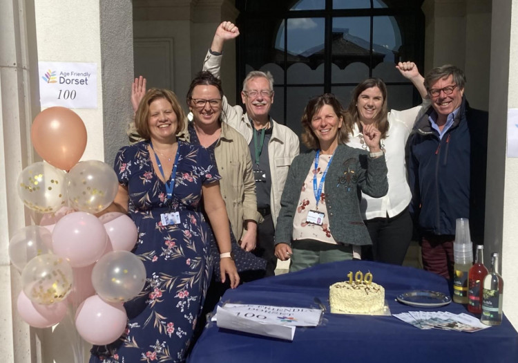 From left: Sarah Parsons, Dorset Council Ageing Well lead; Lynita Harris, Volunteer Centre Dorset Operations Manager; Councillor Steve Robinson; Sarah Howard, NHS Dorset Deputy Director of Place; Rebecca Heath, Age UK Dorset North and West Head of Home Services and Jon Sloper, Help and Kindness Co-founder.