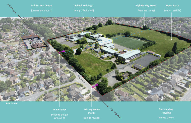 An overview of the site at Leyes Lane (image via Homes England)