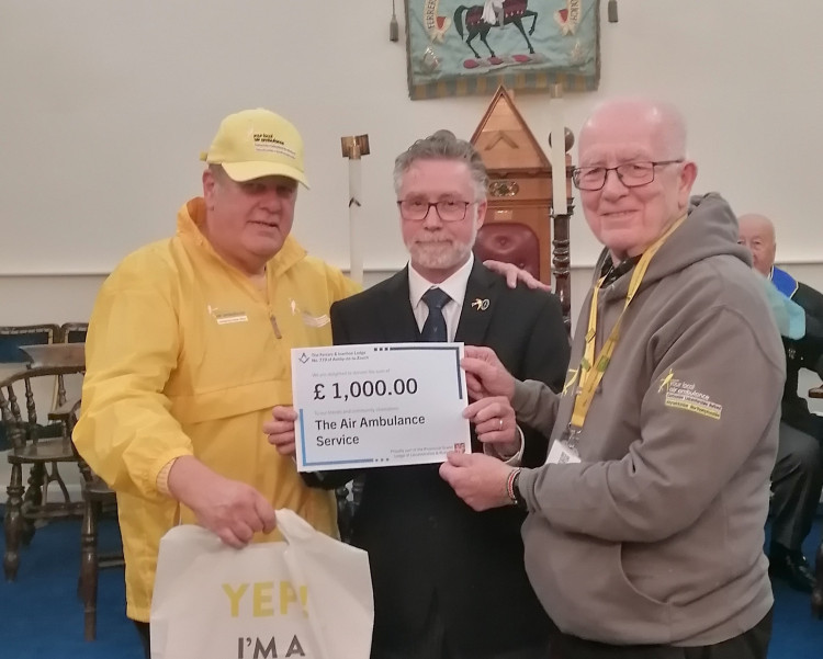 The Ferrers and Ivanhoe Freemason Lodge donated £1,000 to the local Air Ambulance (Photo: Martin Cooper)