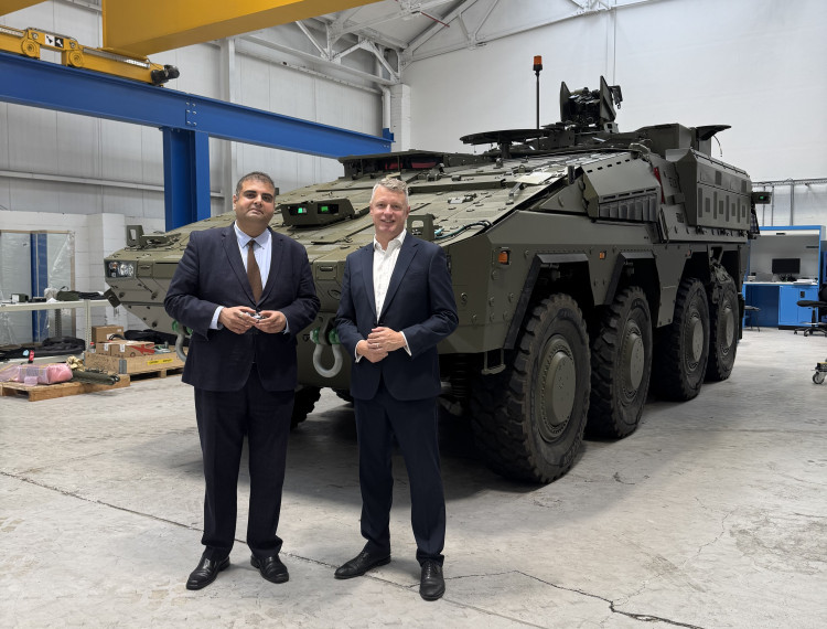 Stockport MP Navendu Mishra (left) with defence minister Luke Pollard MP at the KNDS facility in Heaton Chapel (Image supplied)