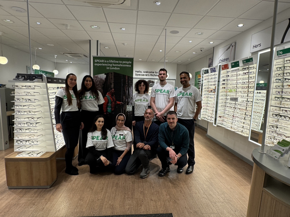 (Left to right) Front row - Specsavers Richmond upon Thames, Aman, Graduate Optometrist, Nuz, Optical Advisor, Dean Ruske, SPEAR, Health Link Manager and Sam Brinkley, SPEAR, Mental Health Access Worker. (Left to right) Back row - Specsavers Richmond upon Thames, Becca, Store Manager, Uroosa, Optometrist, Hana, Dispensing Optician, Seb, Apprentice and Jayesh Solankey, Ophthalmic Dispenser Director (credit: Specsavers Richmond). (Left to right) Front row - Specsavers Richmond upon Thames, Aman, Graduate Optometrist, Nuz, Optical Advisor, Dean Ruske, SPEAR, Health Link Manager and Sam Brinkley, SPEAR, Mental Health Access Worker. (Left to right) Back row - Specsavers Richmond upon Thames, Becca, Store Manager, Uroosa, Optometrist, Hana, Dispensing Optician, Seb, Apprentice and Jayesh Solankey, Ophthalmic Dispenser Director (credit: Specsavers Richmond).