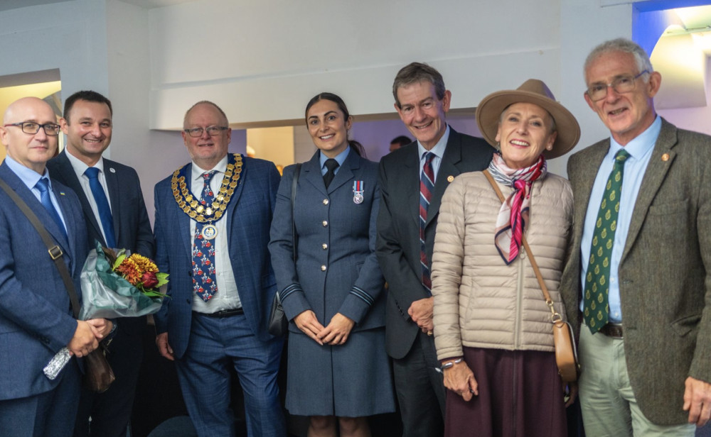 (left to right) Eduard Fesko, Dawid Kozlowski, Cllr. Adrian Barton, Flt LT Kate Manley-Soanes, Simon Miesegaes DL, Susan Rasmunsen, David Kelham DL (image supplied)   (left to right) Eduard Fesko, Dawid Kozlowski, Cllr. Adrian Barton, Flt LT Kate Manley-Soanes, Simon Miesegaes DL, Susan Rasmunsen, David Kelham DL (image supplied)