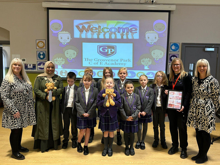 Lord Mayor of Chester and Reverend Sarah with staff and pupils at the city centre school (Image supplied)