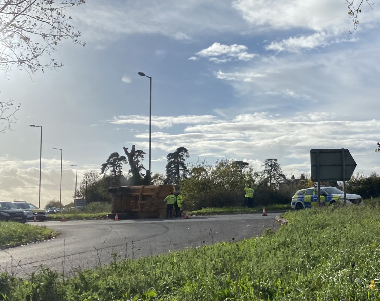 The trailer has overturned at the Marraway Island south of Warwick