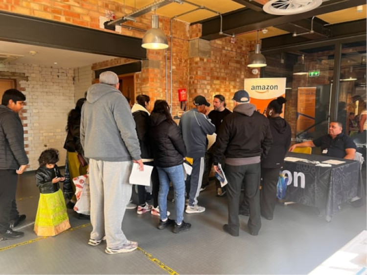 Visitors arriving at the careers fair.