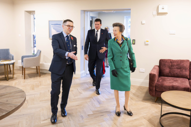 Royal Star & Garter's Chief Executive, Andy Cole, and Her Royal Highness, with Royal Star & Garter's Chair, Richard Williams, behind them at the Surbiton home (Credit: Royal Star & Garter) Royal Star & Garter's Chief Executive, Andy Cole, and Her Royal Highness, with Royal Star & Garter's Chair, Richard Williams, behind them at the Surbiton home (Credit: Royal Star & Garter)