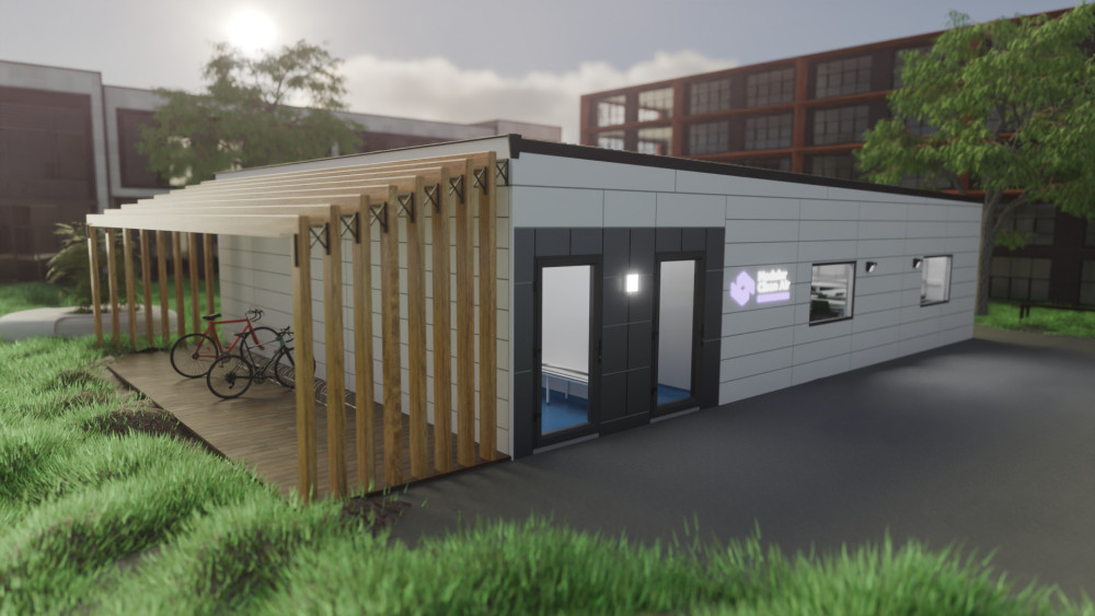 CGI of Modular Clean Air Series 2 cleanroom – external view. CGI of Modular Clean Air Series 2 cleanroom – external view.