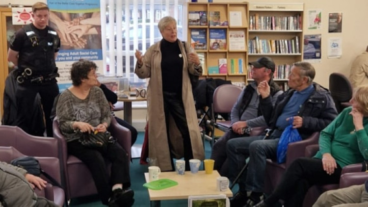 Cllr Val Morris Cook speaks to residents at Belhus Library. Cllr Val Morris Cook speaks to residents at Belhus Library.