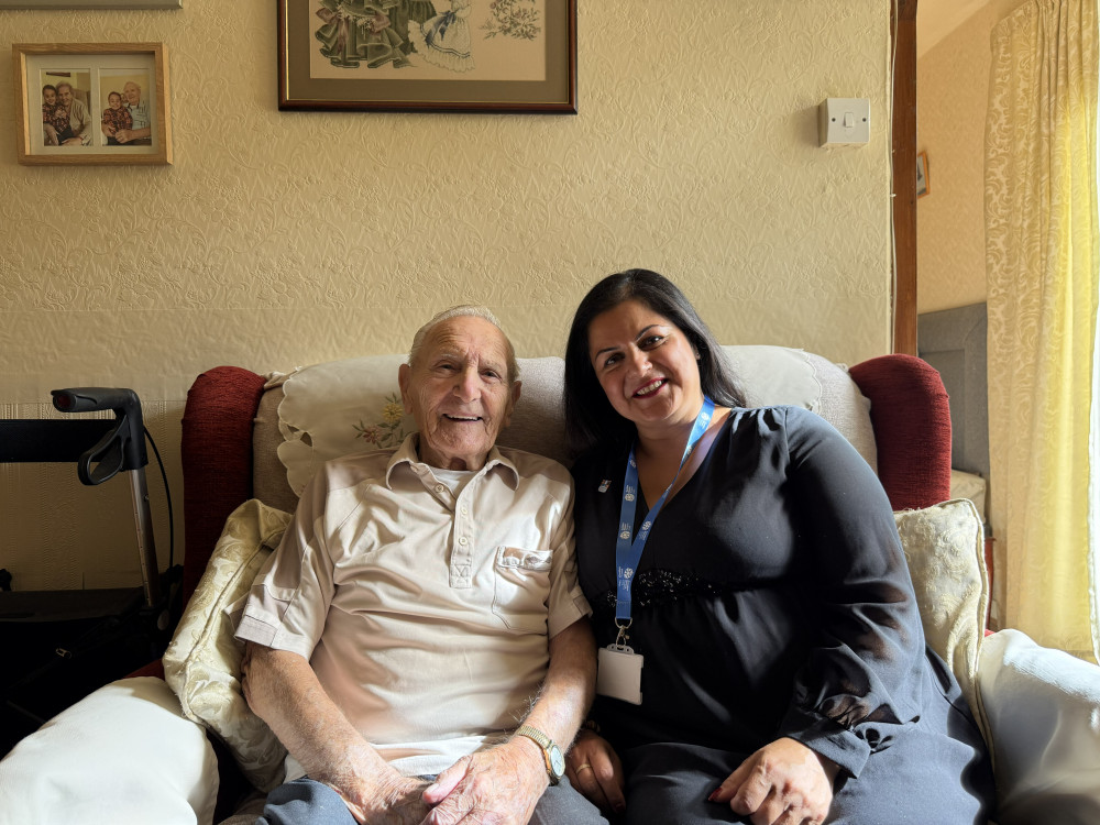 Roy and Compassionate Neighbour Revinder at his home in Ickleford