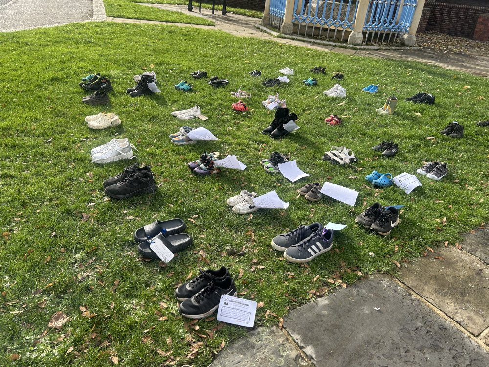 Families left shoes outside Kingston Council's Headquarters in protest (Credit: Charlotte Lilywhite/LDRS)