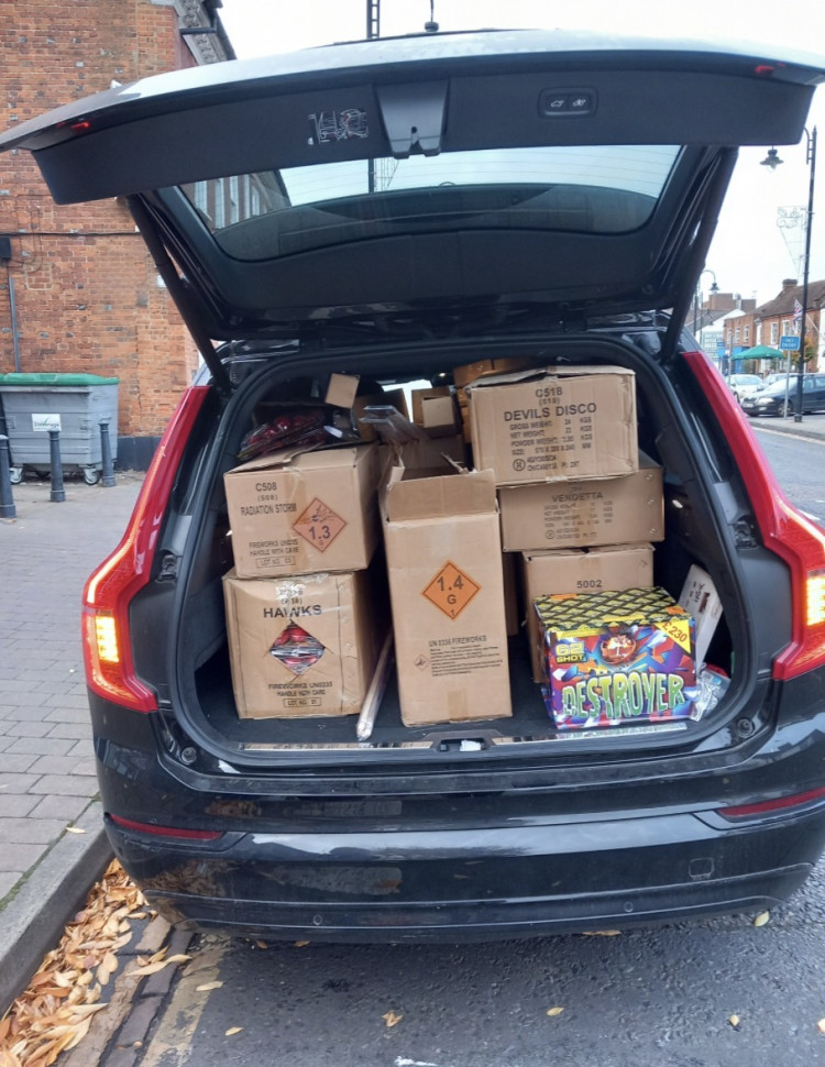 Fireworks were also stuffed in the boot of a car