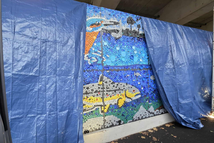 Stockport Interchange will soon be unveiling a new mural made from 50,000 bottlecaps, depicting local wildlife (Image - Plastic Shed)