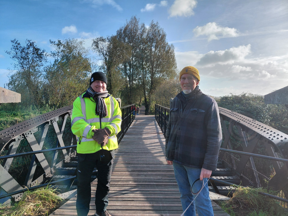 Geoff Bell and David Thomas at the western end of the Willow Walk in Glastonbury. CREDIT: Daniel Mumby.
