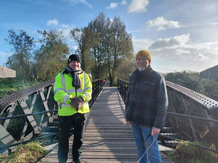 Geoff Bell and David Thomas at the western end of the Willow Walk in Glastonbury. CREDIT: Daniel Mumby.