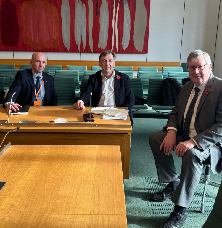  Sir John is pictured with Rick Hylton, Chief Fire Officer, and Roger Hirst, Essex Police Fire and Crime Commissioner