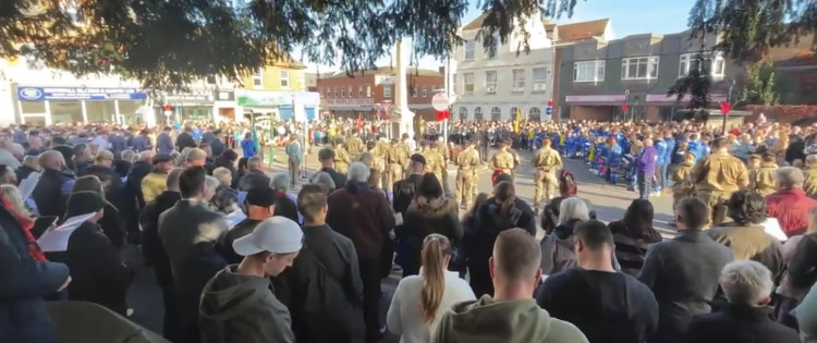 Crowds thronged around the war memorial on the Green in Stanford-le-Hope