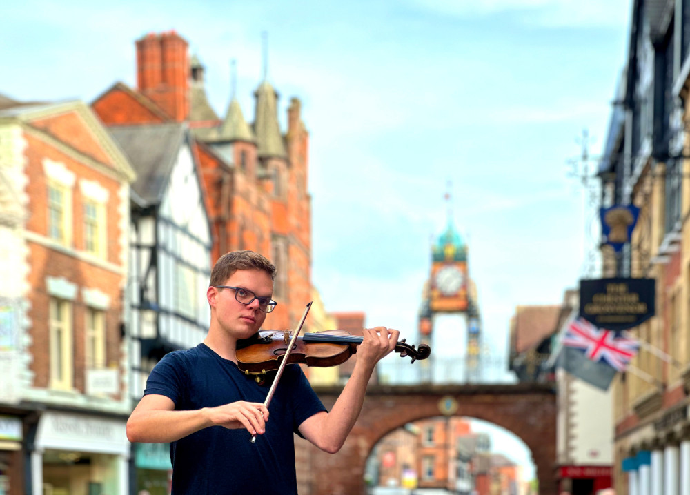 Philip Chidell can usually be found entertaining residents and tourists alike in the shadow of Chester's iconic Eastgate clock (Image supplied)