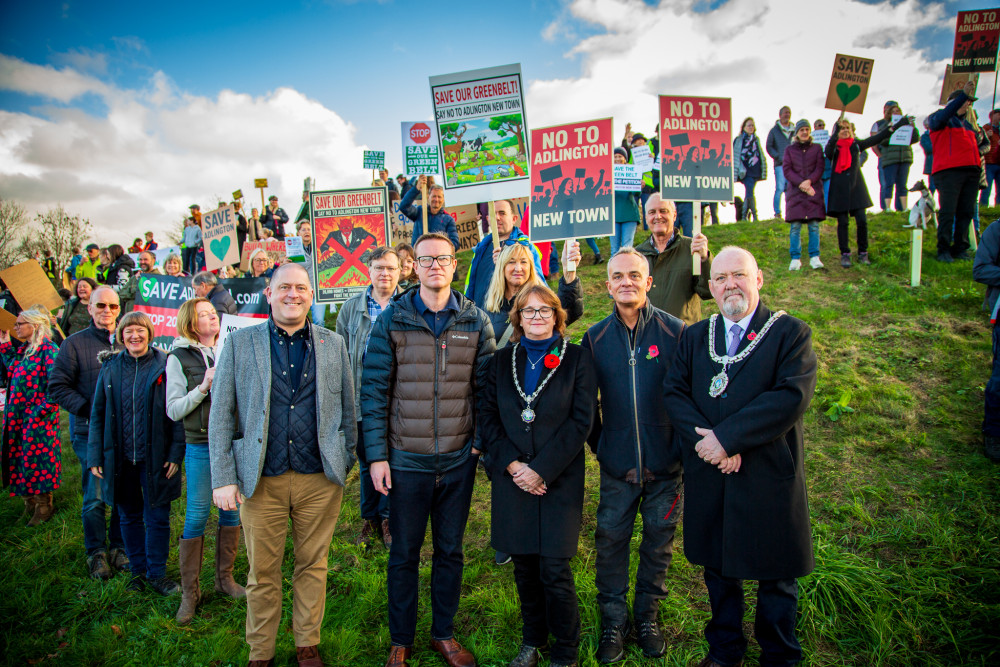 Macclesfield MP Tim Roca joined protesters in Adlington on Saturday  (Credit: Gekko Media)