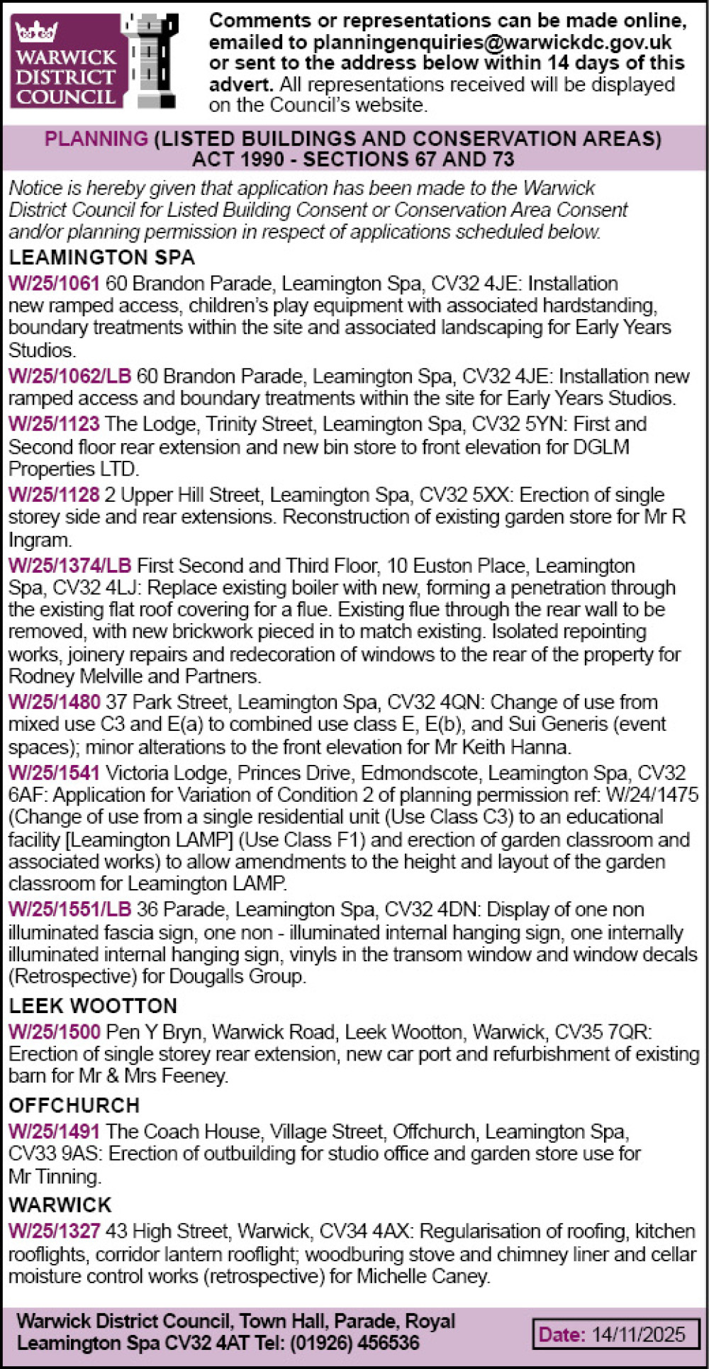 Weekly planning notices - Warwick District Council