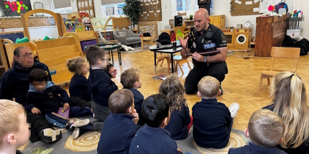 An officer with the Wallaby class at Little Roos Nursery in Grays.