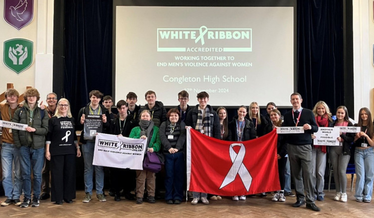 The White Ribbon team at Congleton High School for last year’s White Ribbon Day (Credit: CTC)