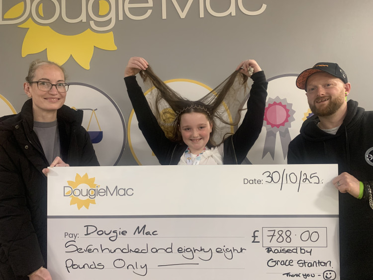 Grace Stanton decided to cut her hair after the death of her great-grandad who received care from the Dougie Mac team (image via Dougie Mac)