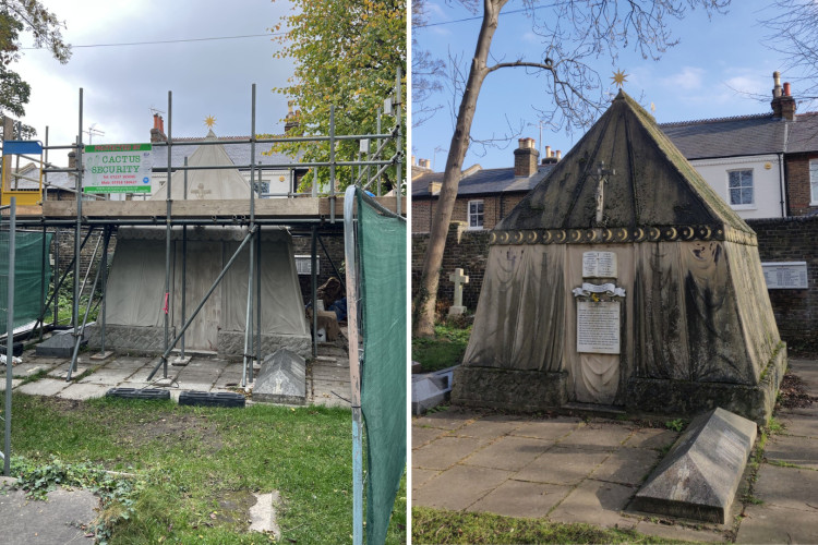 Restoration work is underway at the Grade II listed mausoleum of Victorian explorer Sir Richard Francis Burton and his wife Isabel in Mortlake (credit: Image supplied).
