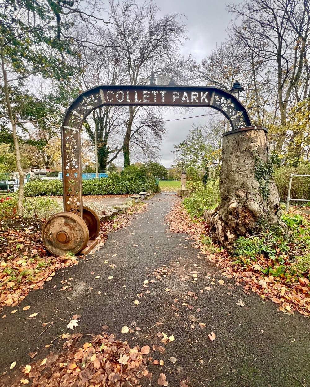 A new steel arch marks the entrance to Collett Park, Shepton Mallet, honoring the historic Strawberry Line.  (Photo: SMTC) 