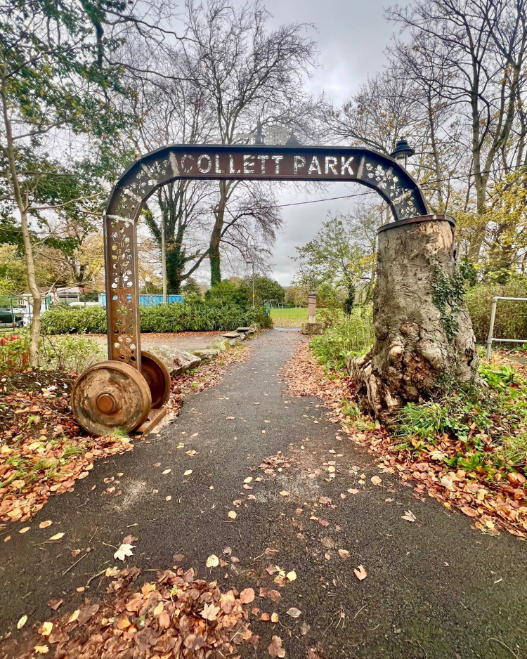 A new steel arch marks the entrance to Collett Park, Shepton Mallet, honoring the historic Strawberry Line.  (Photo: SMTC) 