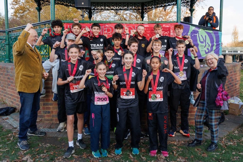 Team Richmond’s 89-strong squad secured first place in the male standings and second in the female table at the London Youth Games Cross Country on Hampstead Heath (credit: Richmond Council).
