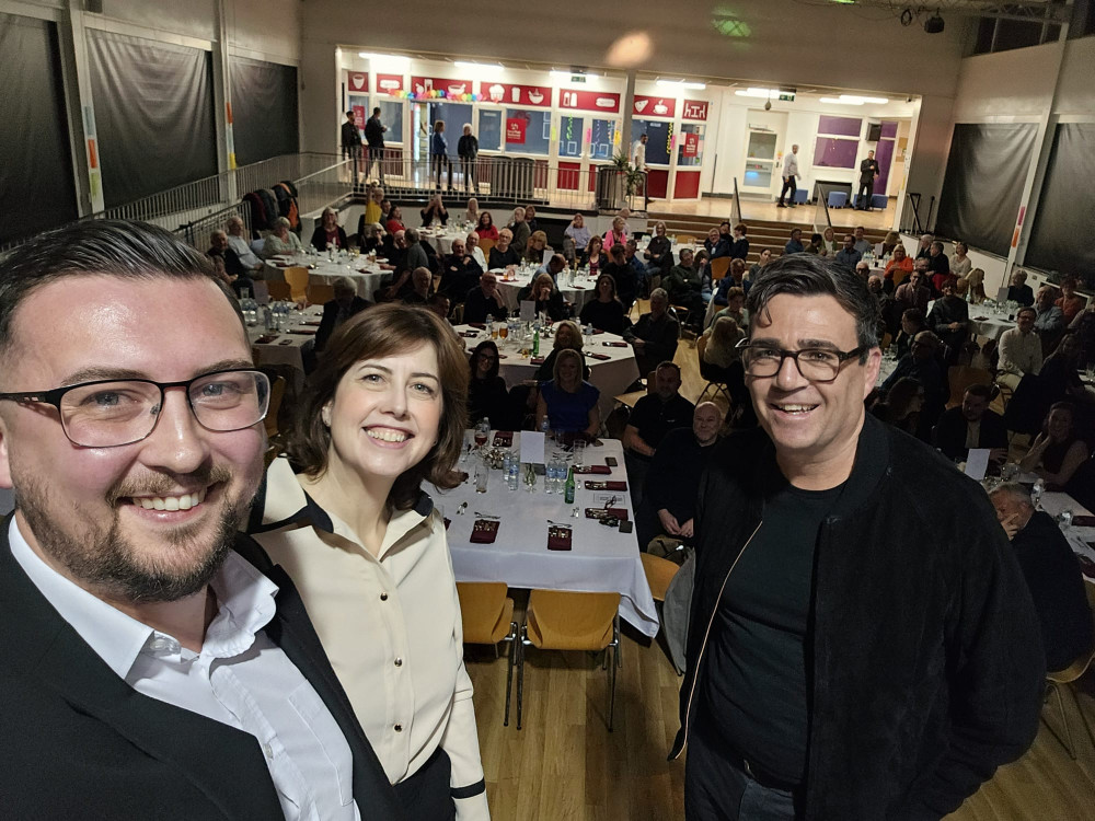 Connor Naismith MP was joined by Mayor of Greater Manchester, Andy Burnham, and Deputy Labour Leader, Lucy Powell MP, for a sold-out Labour Party fundraiser in Crewe (Photo: Supplied).