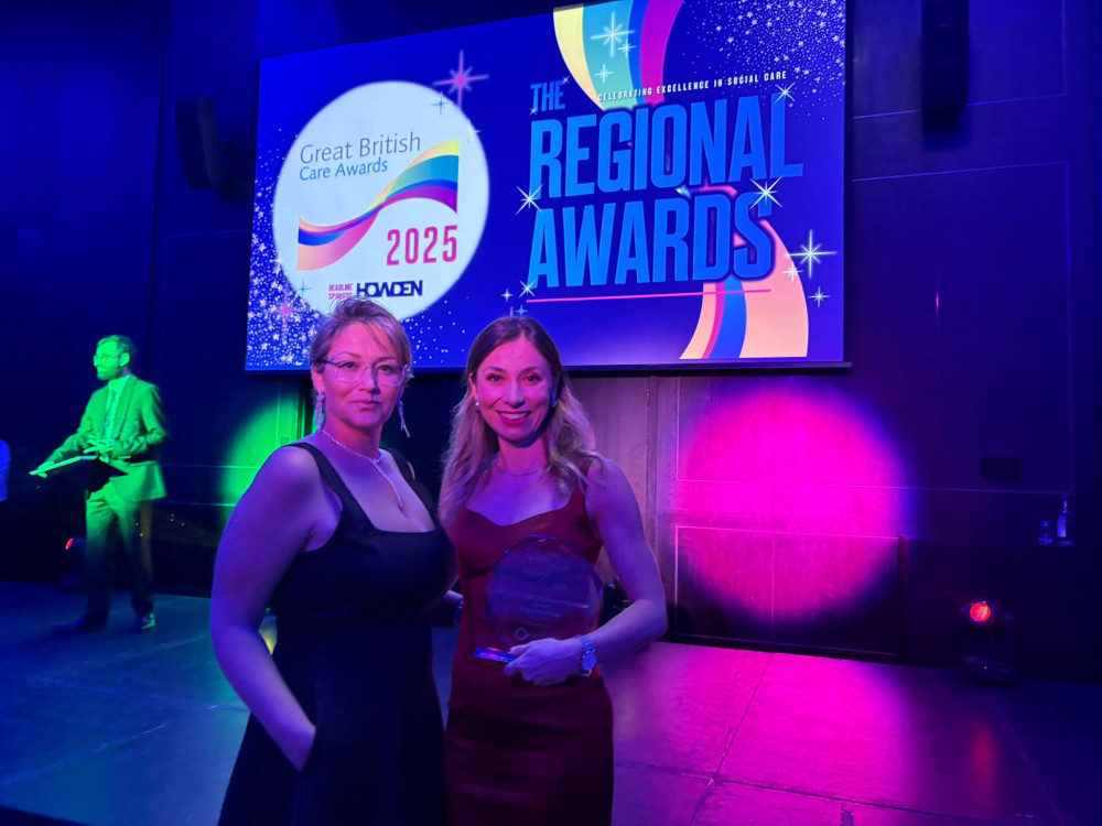 Justyna Zak (right) from Richmond has won the Home Care Registered Manager of the Year Award at the Great British Care Awards (credit: Bluebird Care Richmond & Twickenham).