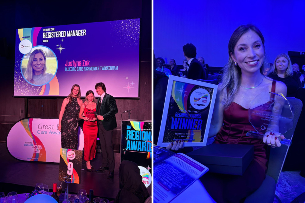 Justyna Zak (right) from Twickenham has won the Home Care Registered Manager of the Year Award at the Great British Care Awards (credit: Bluebird Care Richmond & Twickenham).