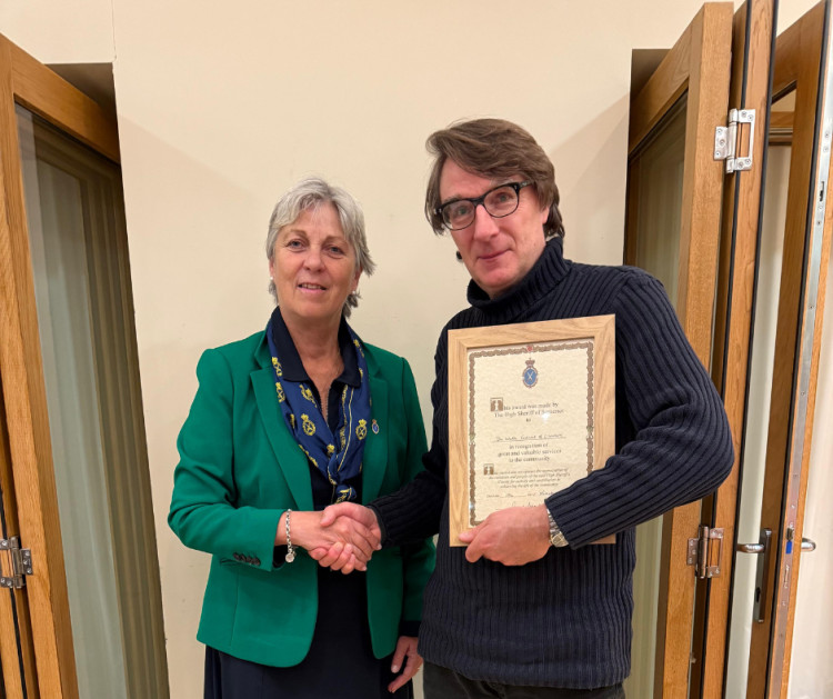 Janet Montgomery, High Sheriff of Somerset, with Richard Manning, chairman of Wells Festival of Literature (Supplied) 