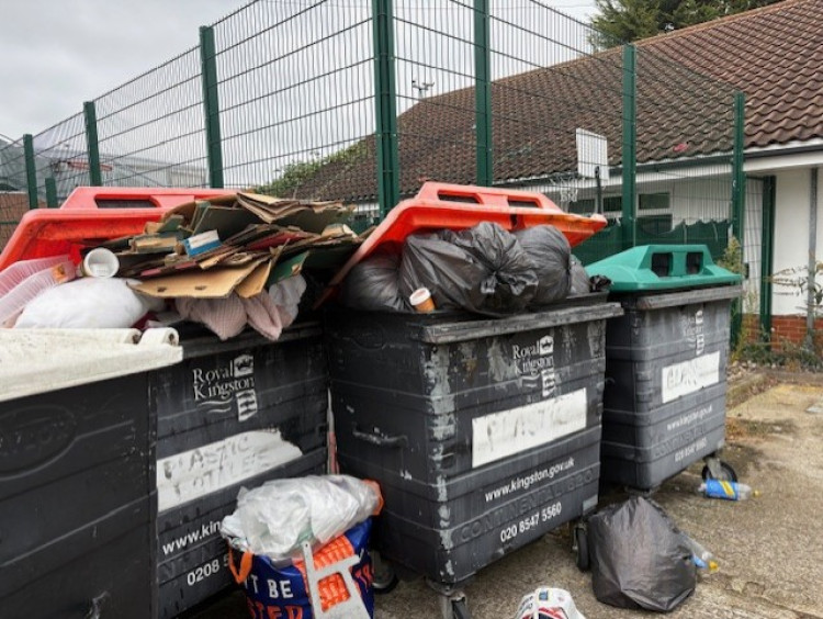 Kingston Council has placed flat bins near the playground of a SEND school on School Lane in Tolworth (Credit: Sara Fenwick)