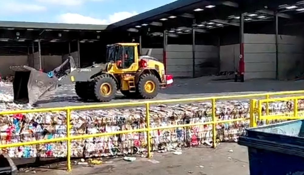 Cardboard bales at the Taunton materials recycling facility. CREDIT: Daniel Mumby.