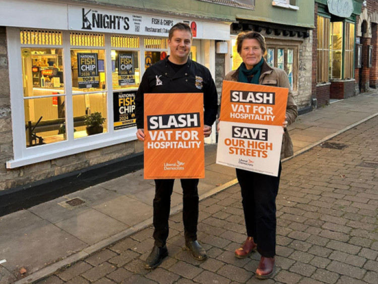 Sarah Dyke MP with George Morey, Manager of Knight's Fish & Chips