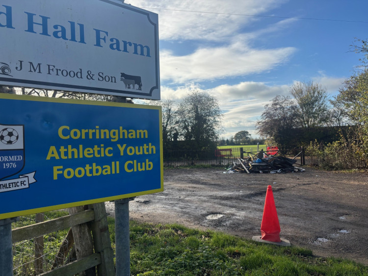 The building material was dumped outside Corringham Athletic' club and playing field. 