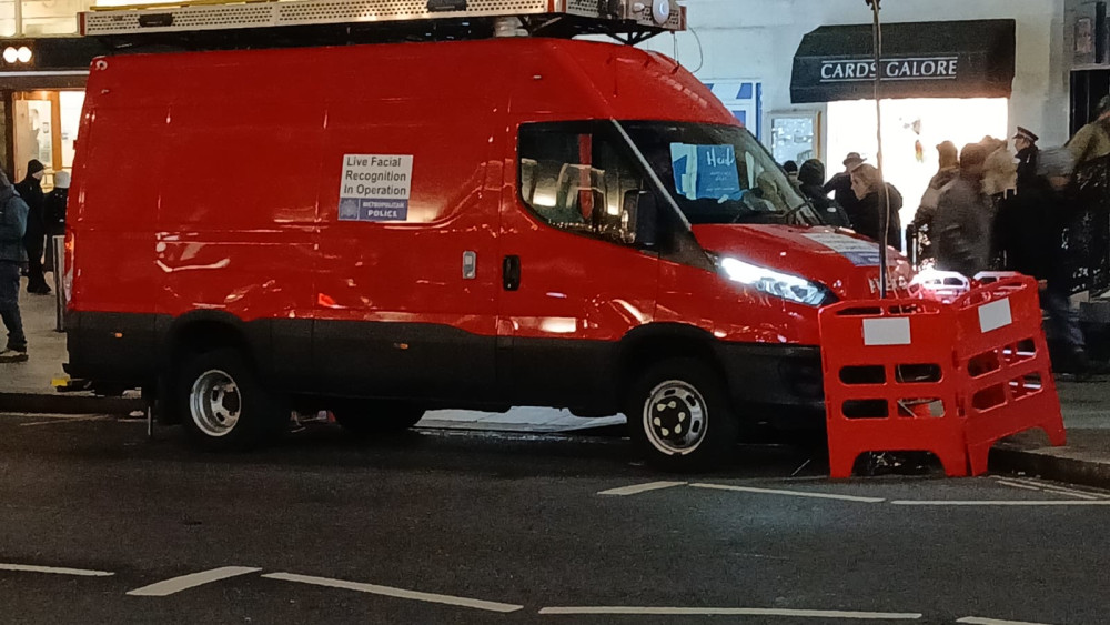 Met officers stationed a live facial recognition van outside Richmond Station on 25 November, arresting two (credit: Met Police South Richmond Safer Neighbourhood Team).