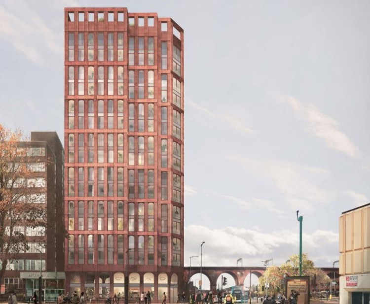 Plans have been submitted to Stockport Council for 76 new apartments on the site of The George pub on Wellington Road / A6 in the town centre (Image via SMBC planning portal)