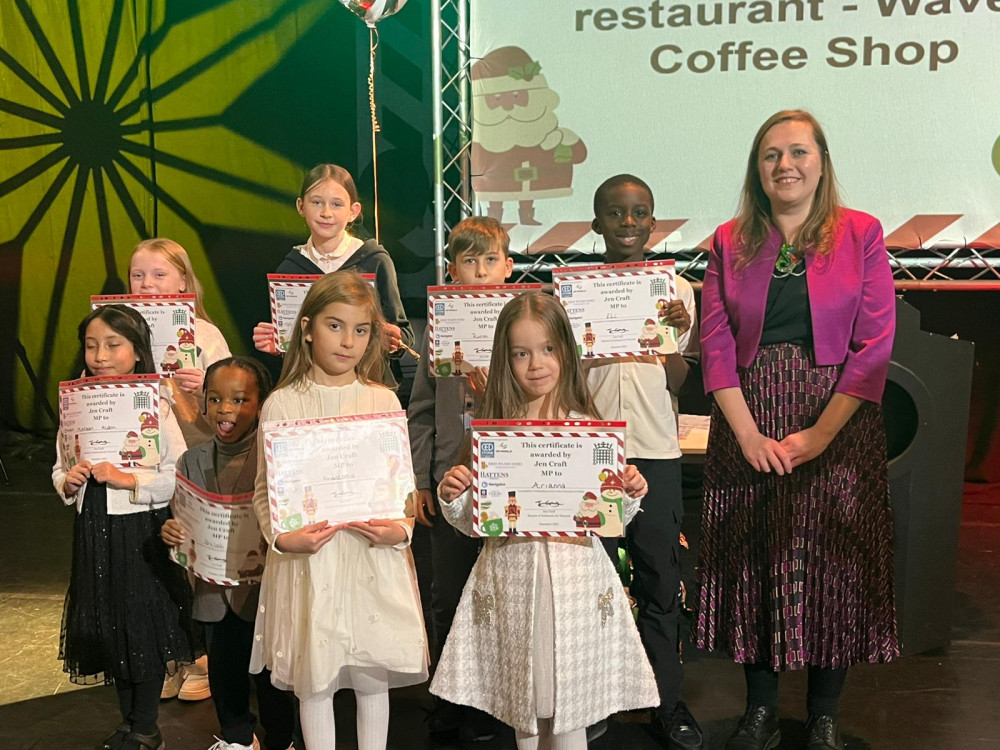 Jen Craft with some of the pupils whose efforts were applauded