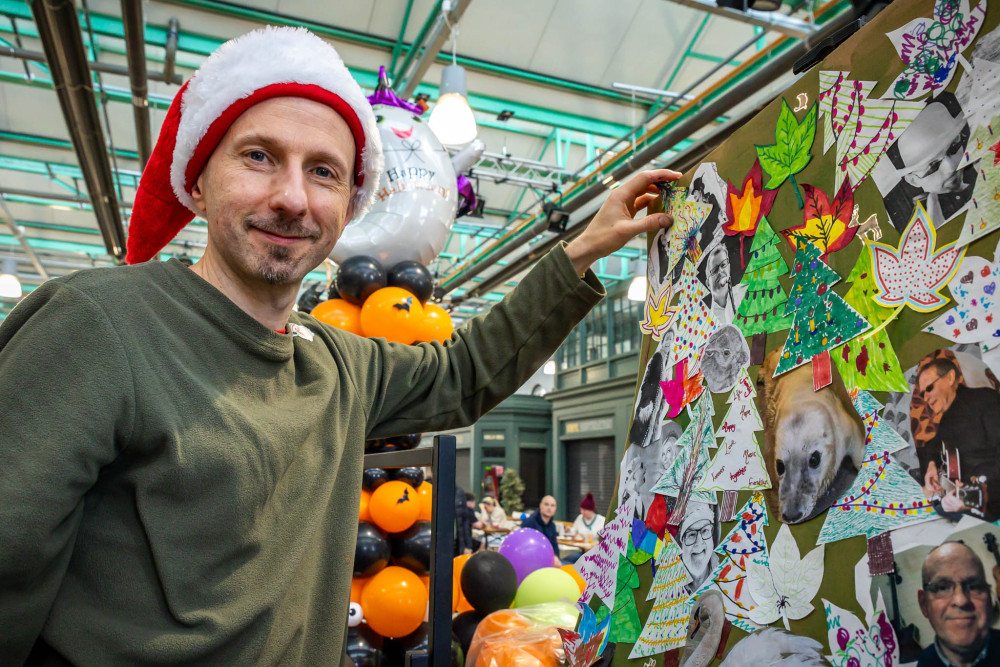 Album Organiser, Mark Sheeky, with the Christmas Tails album artwork (Photo: Peter Robinson).
