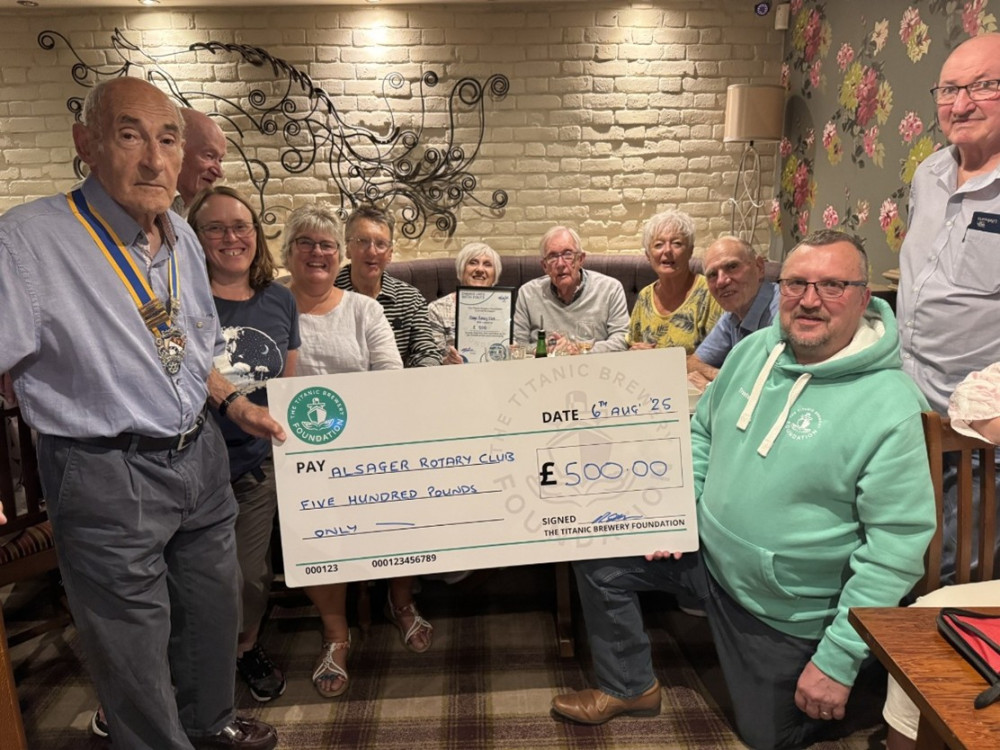 The Rotary Club of Alsager receiving the cheque from Titanic Brewery. (Photo: Rotary Club of Alsager) 