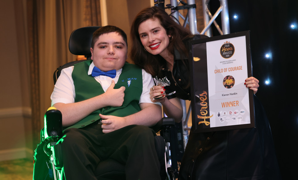 The first award, presented by the Oscar-winning actress Rachel Shenton, was jointly awarded to three children including Kieran Hankin (image via Dougie mac and Your Heroes Awards)