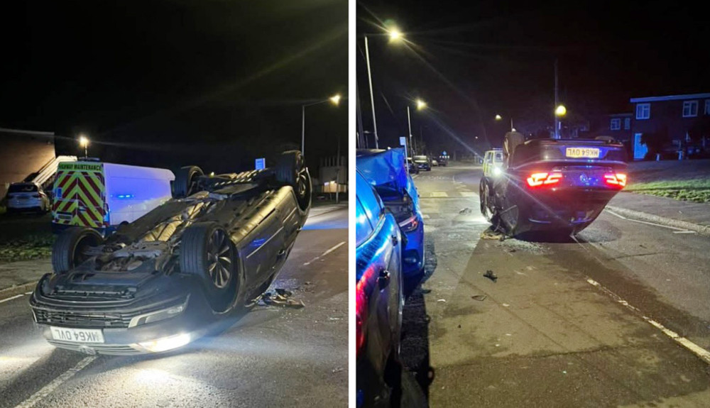 A car overturned after the early morning crash on Sunday
